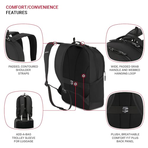 SwissGear Orientation Laptop Backpack, Black, 17"x12"x7" - Image 2