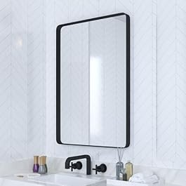 Black Bathroom Mirror for Wall, 18 x 26 Inch Rounded Rectangle Metal Framed Bathroom Wall Vanity Mirror Farmhouse, 1/4-inch Shatterproof Glass | Ultra-Flush Hanging