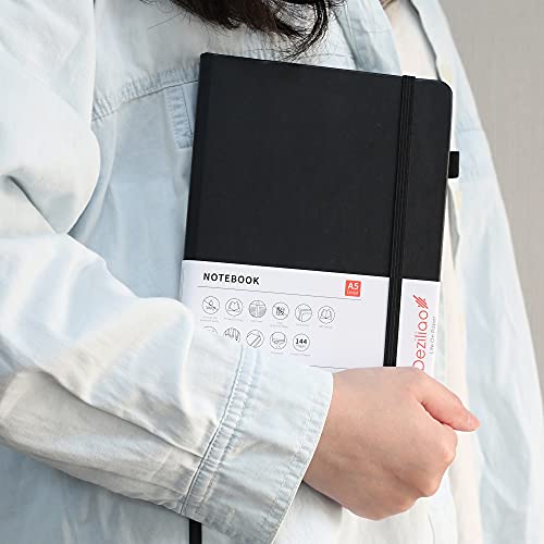 Deziliao Lined Journal Notebooks With Pen Loop, Hardcover Notebook Journal For Work, 100Gsm Premium Thick Paper With Inner Pocket, Medium 5.7"X8.4", （Black, Ruled） #TOP5