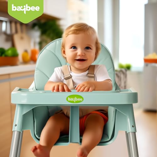 Image of Baybee 2 in 1 Baby High Chair for Kids, Baby Feeding Chair with 2 Height Adjustable, Footrest, Tray, Mobile Stand, 3 Point Safety Belt | Kids High Chair for 6 Months to 3 Years (Green)