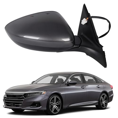 Dasbecan Right Passenger Side Mirror Assembly Compatible with Honda Accord LX Sport 1.5T 2018-2022 Power | Non-Heated | Gray RepalcesHO1321328 76208-TVA-A02, Modern Steel Metallic-3Pins