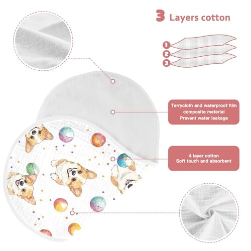 vvfelixl Baby Burp Cloths Cartoon Corgi Dog Play Balls Baby Newborn Cotton Burping Cloths Set Babys Washcloths 4 Pack3