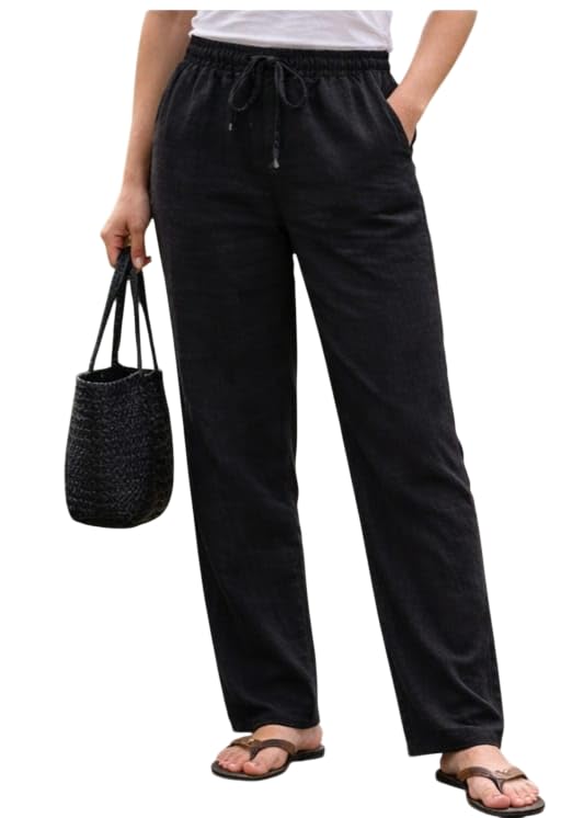 Image of Women Drawstring Waist Pants Casual Fit |Solid Pattern | Bottom Wear