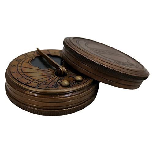 Brújula de bolsillo vintage de latón sólido con reloj de sol miniatura 2