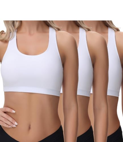 wirarpa Bustier Damen Baumwolle Ohne Bügel T-Rücken Bra Ohne Gepolstert Top Leichte Stützung 3er Pack Weiß Größe XL