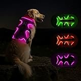 Fiveda Light Up Dog Harness LED Dog Vest - USB-C Rechargeable RGB 9-LED, Slow/Fast Rainbow Modes, Reflective No-Pull Harness with Dual D-Rings & Handle for Small to XL Dogs (Black, M)