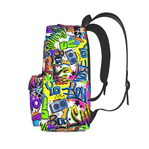 Aoojanu Black Blue Graffiti Multipurpose School Bag Bookbag for Teenage Boys Girls Daily Backpack by Aoojanu - Used condition - Image 3