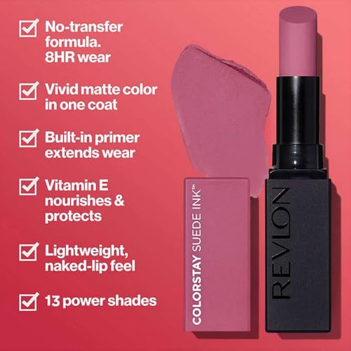 Image of REVLON ColorStay Suede INK Lipstick, Waterproof, Longwear, Transfer proof, Antioxidant-rich Vitamin E, With Vegan Formula made without parabens, In Charge - 009 (Pack of 2)