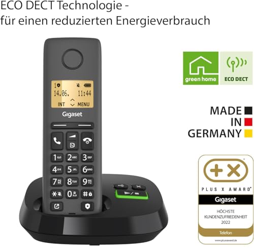 Gigaset Pure 120A - Schnurloses DECT-Telefon mit Anrufbeantworter - ECO DECT - Anrufschutz - beleuchtetes Display - hörgerätekompatibel, anthrazit schwarz [Kompatibel in DE, IT, FR, NL, BE, Che, AUT]