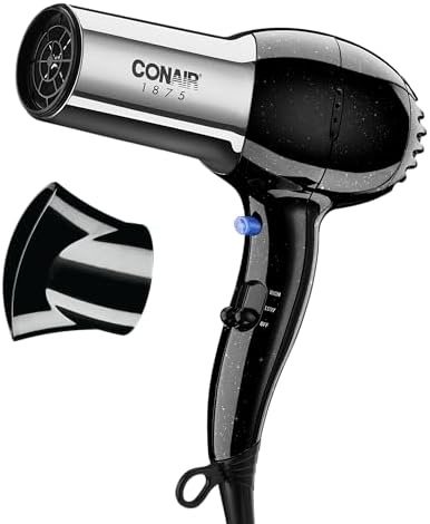 Conair Hair Dryer, 1875W Full-Size Hair Dryer with Ionic Conditioning, Blow Dryer, Tourmaline Ceramic Technology for Quick Drying, Black/Chrome