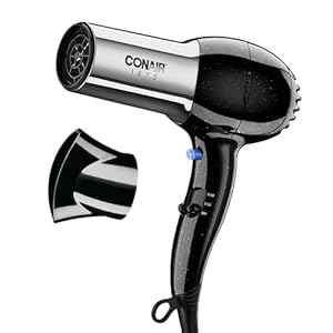 Conair Hair Dryer, 1875W Full-Size Hair Dryer with Ionic Conditioning, Blow Dryer, Tourmaline Ceramic Technology for Quick Drying, Black/Chrome