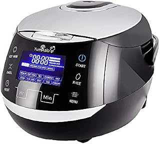 Yum Asia Sakura Rice Cooker with Ceramic Bowl and Advanced Fuzzy Logic (8 Cup, 1.5 Litre) 6 Rice Cook Functions, 6 Multicook Functions, Motouch LED Display, 220-240V UK/EU Power (Black and Silver)