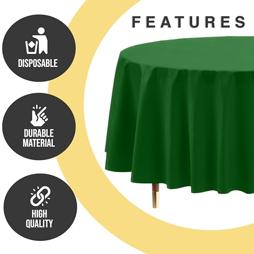 Image of Exquisite 66% Thicker Premium Emerald Green Round Tablecloth 0.5 Mil 24 Pack Plastic Table Cloth Disposable 84 Inch Round Plastic Tablecloth Won't Tear Easily Like Cheap Thin Brands