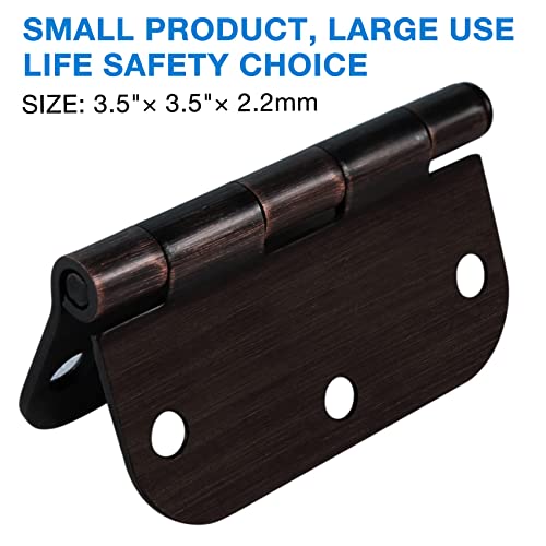 12 Pack Oil Rubbed Bronze Door Hinges 3.5" x 3 1/2 Inch Black Brushed Interior Hinge Rounded 5/8" Radius Corner 3 ½"Iron Residential Standard Bedroom Bifold Single Double Doors Hardware Kit by TDCHINGES - Image 3