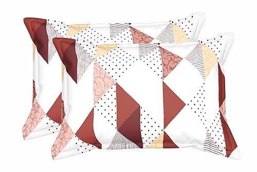 Image of Geometric Bedsheet for Double Bed King Size Cotton, 1 Pure Cotton King Size Bedsheet with 2 Pillow Covers 108x108 Inches | 210 TC Super King Size Bedsheet (Brown)
