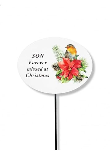 David Fischhoff White Son Christmas Robin Poinsettia Memorial Stick Xmas Tribute Spike Grave Stake