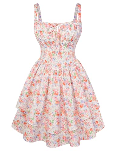 Image of Scarlet Darkness Floral Mini Corset Dress for Women Teen 2026 Summer Spring Flowy A-Line Sundress with Pockets Colorful Floral XXL