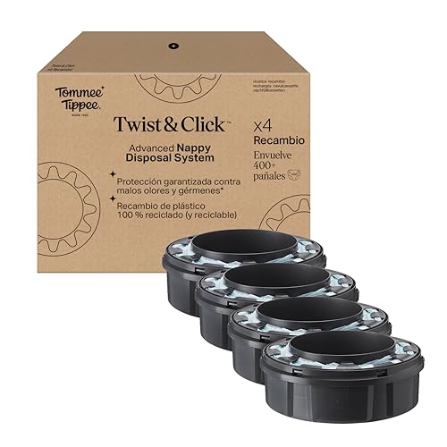 Tommee Tippee Recambio original para contenedor avanzado de pañales Twist and Click, paquete exclusivo de 4, fácil de cambiar y muy económico