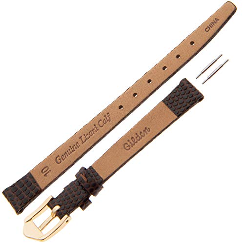 Gilden 10-14Mm Ladies Flat Lizard-Grain Calfskin Leather Watch Strap F40-0210 (10 Millimeter End Width, Brown, Gold-Tone Buckle) #TOP2