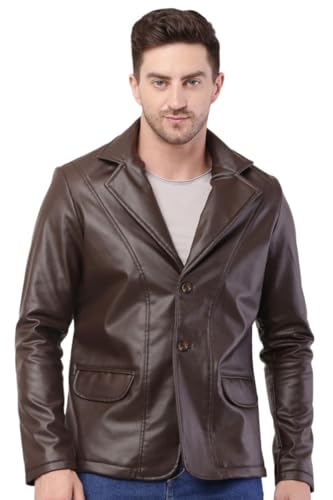 Image of Wolver Men's PU Leather Blazer, Casual Party, 2-Button