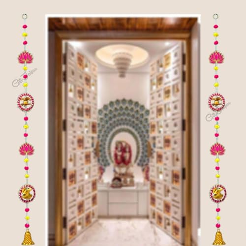 GOOFY TURTLE WH-07 Pink/Rani Lotus moti chudi 5 Tier latkan (2pc) -Home Decoration | Pooja mandir Decor | Diwali Decor | Entrance Door Decoration | Wedding and All Festival Decor (3 Ft / 36 Inches)