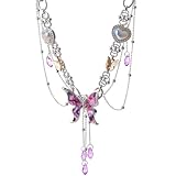 MOSTORY Chunky Butterfly Fairy Necklace - Butterfly Choker with Sparkle Heart for Renaissance Cosplay, Pastel Renfaire Necklace for Women Fairycore Aesthetic Outfit Fairy Jewelry