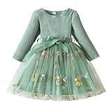 Nileafes Toddler Girl Tulle Long Sleeve Dress Flower Embroidery Knit Party Bowknot Fall Winter Clothes Size 1Y (6-12 Months, 126-Green)