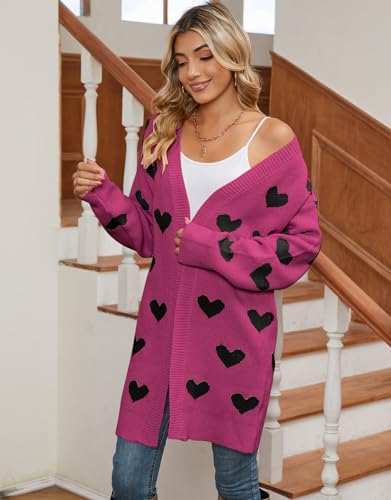 Image of Alsol Lamesa Women's Long Sleeve Heart Cardigan Sweaters V Neck Open Front Knit Coat