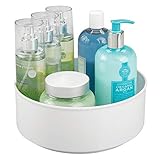 mDesign Plastic Spinning Lazy Susan Round Turntable Storage Tray Bin - Bathroom Vanity Countertop Rotating Organizer for Makeup, Cosmetics, Vitamins, Shaving Kits, First Aid Supplies - White