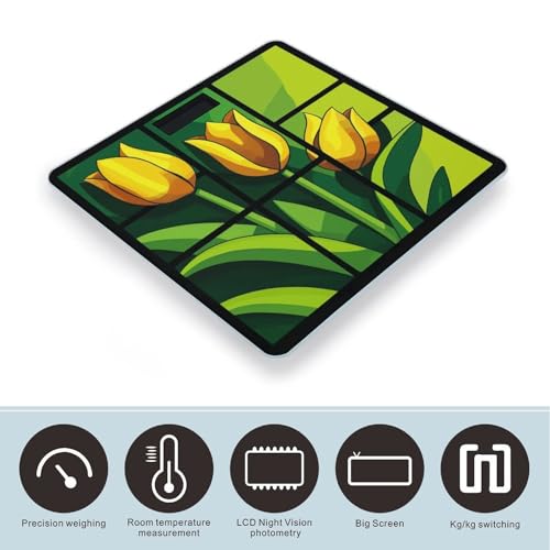 Báscula digital Yellow Flower de vidrio templado para baño miniatura 3