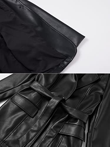 Risissida Women's Leather Blazer Women Faux Leather Jacket For Spring And Fall, Vegan Leather Casual Pleather Coat With Belt Black 2226 S #TOP6