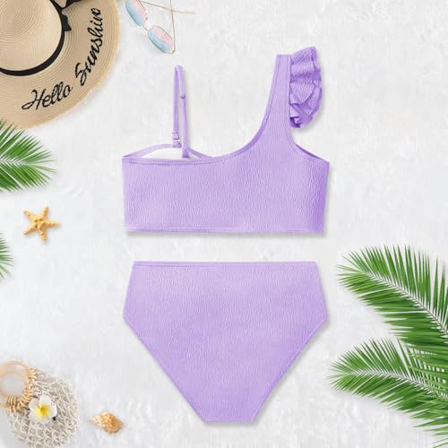 Girls Swimsuits Bathing Suits 2 Piece Bikini Set Kids Ruffled Solid Color Adjustable Strap Girls' Swimwear 7-14T4