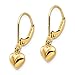 14k Yellow Gold Heart Dangle Drop Earrings Lever Back Polished For Women Gift 21mm Small