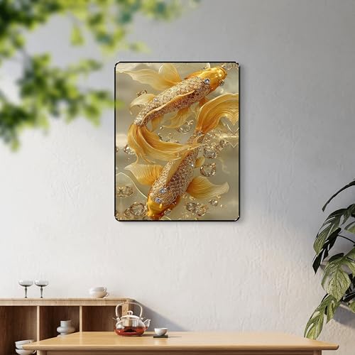 Image of SAF Luxury 3D Golden Koi Fish Wall Art for Wealth & Prosperity | Black Frame Sparkle Lamination Vastu Painting | Feng Shui Lucky Fish Wall Decor for Home & Office (14 Inch x 11 Inch) K-36118