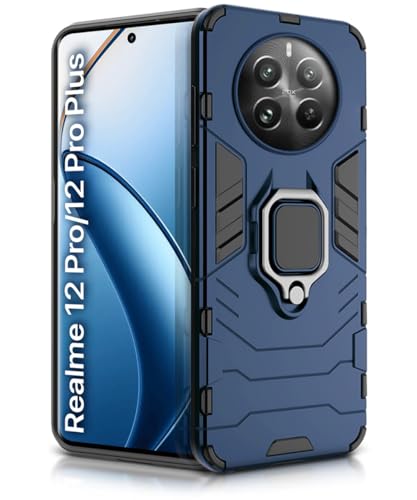 Image of WOW IMAGINE Shock Proof Back Case Mobile Cover for Realme 12 Pro 5G | Realme 12 Pro Plus 5G | P1 Pro 5G | Back Cover Case (Tough Armor | Hybrid PC + TPU | Ring Holder & in-Built Kickstand | Blue)