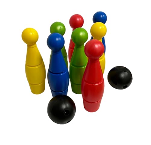 Bowling für Kinder, großes Set Kegel für Kinder, Bowling mit 8 Kegeln und 2 großen Kegeln, 34 große Kegel aus Plastik, für drinnen und draußen, Bowlingspiel, hergestellt in Italien