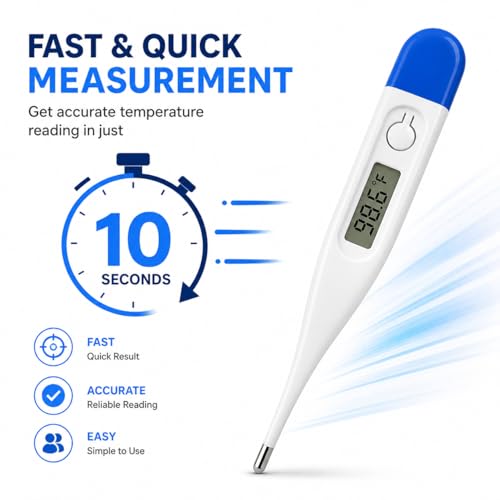 Image of Aika Digital Thermometer for Fever - Fast & Accurate Reading in 10 Seconds, F /C Dual Mode, Memory Function, Fever Alarm, Beep Alert, Auto Shut Off, Easy to Read LCD, Mercury-Free Safe Thermometer