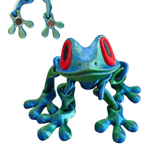 Imán decorativo 3D rana articulada grande azul y verde