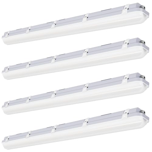 JTT 4FT LED Vapor Tight Light, 60W/50W/40W IP65 Waterproof LED Outdoor Indoor Shop Light 6000K/5000K/4000K CCT, Vapor Proof Fixture for Garage Shop Basement Barn Car-Wash, 4-Pack ETL Listed