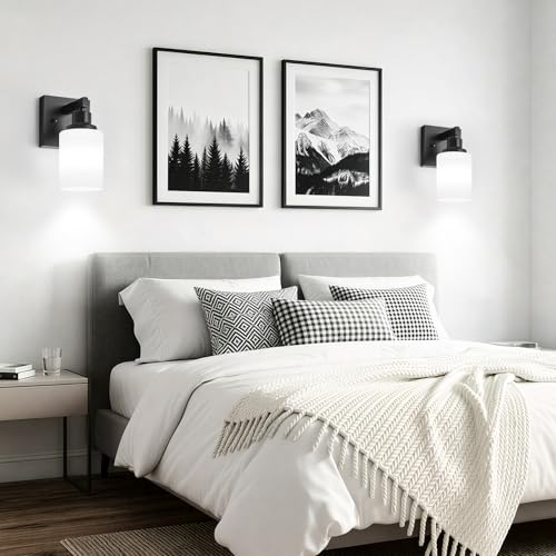 Image of Set of 2 Wall Sconces for Bathroom Black Single Light Vanity Light