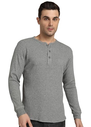 Image of Alan Jones Clothing Men's 100%Cotton Regular Fit Waffle Henley Neck Long Sleeve T-Shirt