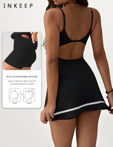 Womens Tennis Dress with Built in Shorts Spaghetti Straps Outfits Summer Cami Dress3