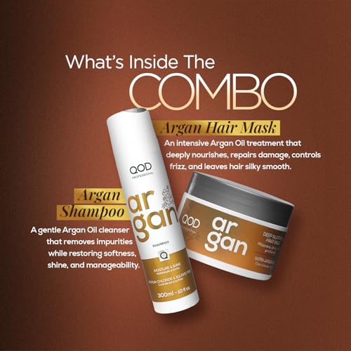 Image of QOD Professional Argan Shampoo & Hair Mask- 300ml (Combo of 2) | Sulphate free | Sodium Chloride free