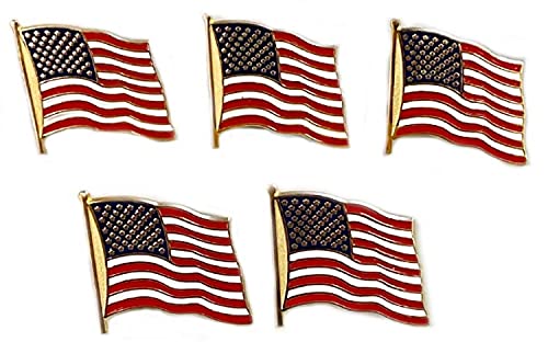 Patriotic Pins A Hamilton Jewelers American Flag Lapel | Handcrafted In America Style Options Brass Gold Plate Red, White And Blue Enamel Stripes Travel Pouch & Gift Box Included (Waving Pin 5-Pack) #TOP3