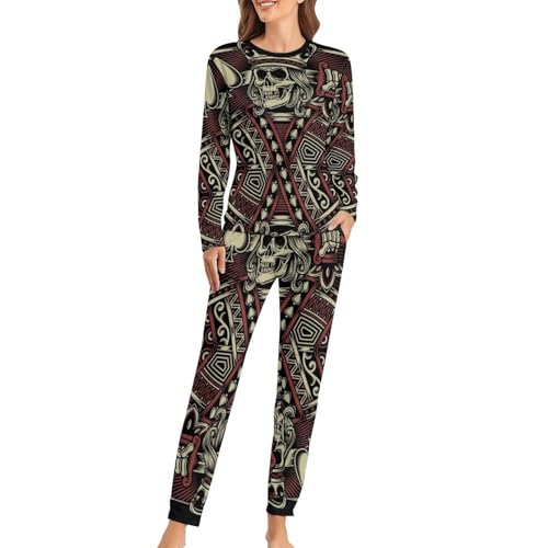 Pyjama femme skull poker ensemble t-shirt manches longues pantalon de nuit
