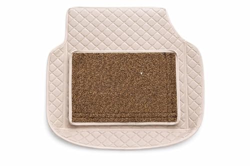Image of Universal Car 7D Floor Mats for 5-Seater Cars | Premium PU Leatherette Car Foot Mats | Anti-Skid, Waterproof, Easy to Clean | Beige | Set of 3