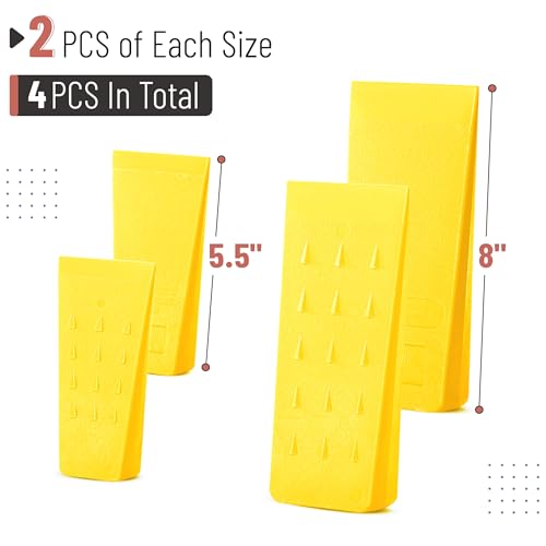 Image of UNCO- Tree Felling Wedges with Spikes, 4 pcs, 5.5 inch and 8 inch, Yellow, Plastic Wedges for Tree Cutting, Logging Tools and Equipment