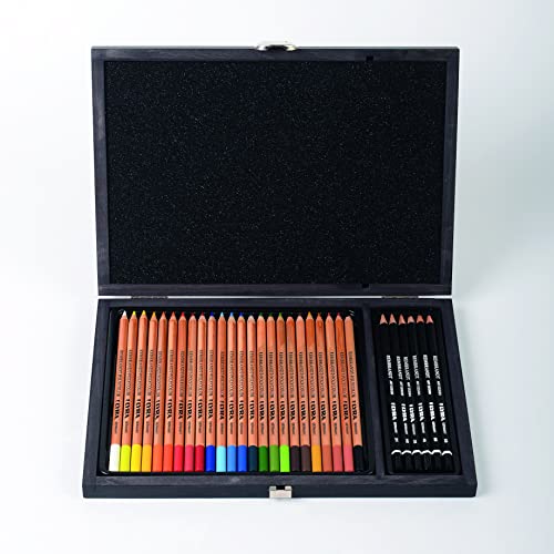 LYRA Rembrandt Polycolor, Lápices de Colores para Bellas Artes, Caja de Madera, 24 colores surtidos, 6 Lápices de Grafito, 30 unidades