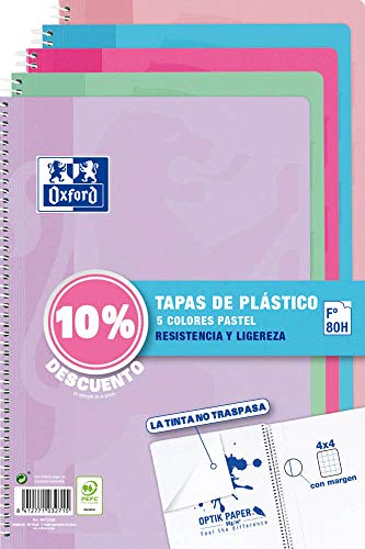 Pack de 5 Cuadernos Oxford Cuadriculados Tapa de Plástico