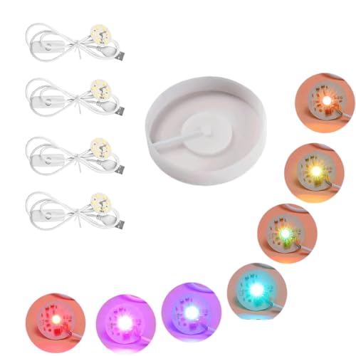 YINHAIJIE Round Display Base Silicone Mold with 4PCS Led Light for Resin Casting, USB Light DIY Crafts Kit for Crystal Glass Resin Art (4)